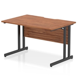 Impulse 1200 x 800mm Scalloped Edge Straight Office Desk Walnut Top Black Cantilever Leg