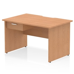 Impulse 1200 x 800mm Scalloped Edge Straight Office Desk Oak Top Panel End Leg Workstation 1 x 1 Drawer Fixed Pedestal
