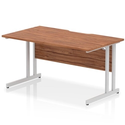 Impulse 1400 x 800mm Scalloped Edge Straight Office Desk Walnut Top Silver Cantilever Leg
