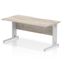 Impulse 1600 x 800mm Scalloped Edge Straight Office Desk Grey Oak Top Silver Cable Managed Leg