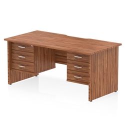 Impulse 1600 x 800mm Scalloped Edge Straight Office Desk Walnut Top Panel End Leg Workstation 2 x 3 Drawer Fixed Pedestal