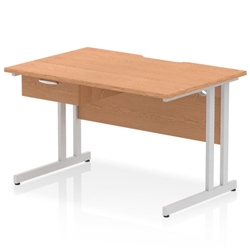 Impulse 1200 x 800mm Scalloped Edge Straight Office Desk Oak Top Silver Cantilever Leg Workstation 1 x 1 Drawer Fixed Pedestal