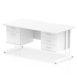 Impulse 1600 x 800mm Scalloped Edge Straight Office Desk White Top White Cantilever Leg Workstation 1 x 2 Drawer 1 x 3 Drawer Fixed Pedestal