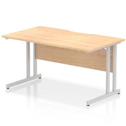 Impulse 1400 x 800mm Scalloped Edge Straight Office Desk Maple Top Silver Cantilever Leg