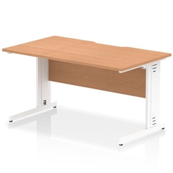 Impulse 1400 x 800mm Scalloped Edge Straight Office Desk Oak Top White Cable Managed Leg