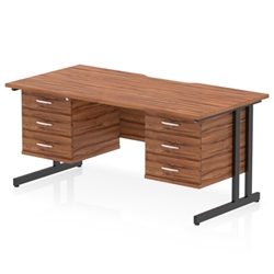 Impulse 1600 x 800mm Scalloped Edge Straight Office Desk Walnut Top Black Cantilever Leg Workstation 2 x 3 Drawer Fixed Pedestal
