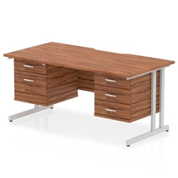Impulse 1600 x 800mm Scalloped Edge Straight Office Desk Walnut Top Silver Cantilever Leg Workstation 1 x 2 Drawer 1 x 3 Drawer Fixed Pedestal