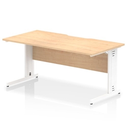 Impulse 1600 x 800mm Scalloped Edge Straight Office Desk Maple Top White Cable Managed Leg