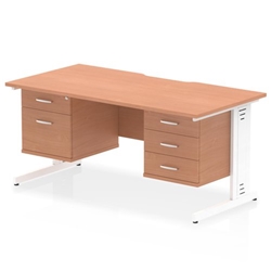 Impulse 1600 x 800mm Scalloped Edge Straight Office Desk Beech Top White Cable Managed Leg Workstation 1 x 2 Drawer 1 x 3 Drawer Fixed Pedestal