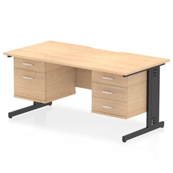 Impulse 1600 x 800mm Scalloped Edge Straight Office Desk Maple Top Black Cable Managed Leg Workstation 1 x 2 Drawer 1 x 3 Drawer Fixed Pedestal