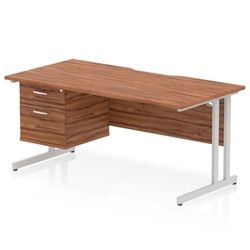 Impulse 1600 x 800mm Scalloped Edge Straight Office Desk Walnut Top Silver Cantilever Leg Workstation 1 x 2 Drawer Fixed Pedestal
