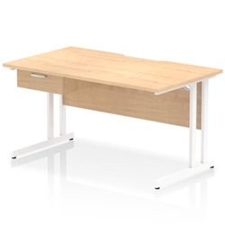 Impulse 1400 x 800mm Scalloped Edge Straight Office Desk Maple Top White Cantilever Leg Workstation 1 x 1 Drawer Fixed Pedestal