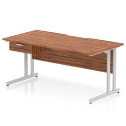 Impulse 1600 x 800mm Scalloped Edge Straight Office Desk Walnut Top Silver Cantilever Leg Workstation 1 x 1 Drawer Fixed Pedestal