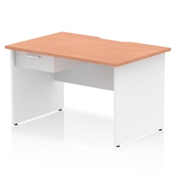 Impulse 1200 x 800mm Scalloped Edge Straight Office Desk Beech Top White Panel End Leg Workstation 1 x 1 Drawer Fixed Pedestal