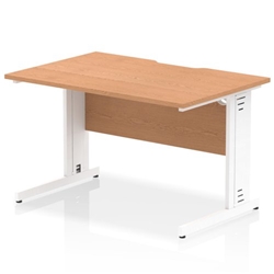 Impulse 1200 x 800mm Scalloped Edge Straight Office Desk Oak Top White Cable Managed Leg