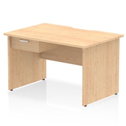 Impulse 1200 x 800mm Scalloped Edge Straight Office Desk Maple Top Panel End Leg Workstation 1 x 1 Drawer Fixed Pedestal