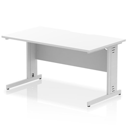 Impulse 1400 x 800mm Scalloped Edge Straight Office Desk White Top Silver Cable Managed Leg