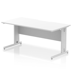 Impulse 1600 x 800mm Scalloped Edge Straight Office Desk White Top Silver Cable Managed Leg