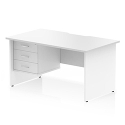 Impulse 1400 x 800mm Scalloped Edge Straight Office Desk White Top Panel End Leg Workstation 1 x 3 Drawer Fixed Pedestal