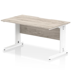 Impulse 1400 x 800mm Scalloped Edge Straight Office Desk Grey Oak Top White Cable Managed Leg