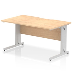 Impulse 1400 x 800mm Scalloped Edge Straight Office Desk Maple Top Silver Cable Managed Leg