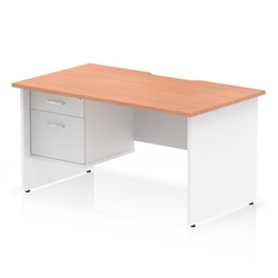 Impulse 1400 x 800mm Scalloped Edge Straight Office Desk Beech Top White Panel End Leg Workstation 1 x 2 Drawer Fixed Pedestal