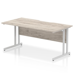 Impulse 1600 x 800mm Scalloped Edge Straight Office Desk Grey Oak Top Silver Cantilever Leg