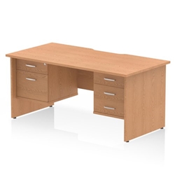 Impulse 1600 x 800mm Scalloped Edge Straight Office Desk Oak Top Panel End Leg Workstation 1 x 2 Drawer 1 x 3 Drawer Fixed Pedestal