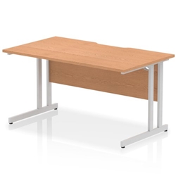 Impulse 1400 x 800mm Scalloped Edge Straight Office Desk Oak Top Silver Cantilever Leg
