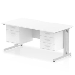 Impulse 1600 x 800mm Scalloped Edge Straight Office Desk White Top Silver Cable Managed Leg Workstation 1 x 2 Drawer 1 x 3 Drawer Fixed Pedestal