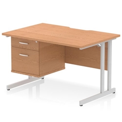 Impulse 1200 x 800mm Scalloped Edge Straight Office Desk Oak Top Silver Cantilever Leg Workstation 1 x 2 Drawer Fixed Pedestal