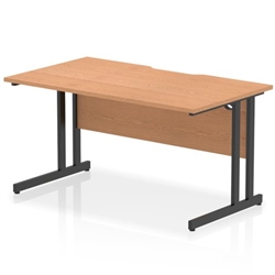 Impulse 1400 x 800mm Scalloped Edge Straight Office Desk Oak Top Black Cantilever Leg