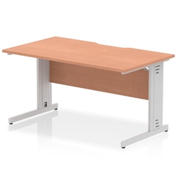 Impulse 1400 x 800mm Scalloped Edge Straight Office Desk Beech Top Silver Cable Managed Leg