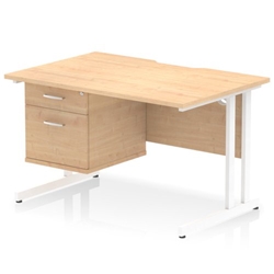 Impulse 1200 x 800mm Scalloped Edge Straight Office Desk Maple Top White Cantilever Leg Workstation 1 x 2 Drawer Fixed Pedestal