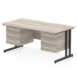 Impulse 1600 x 800mm Scalloped Edge Straight Office Desk Grey Oak Top Black Cantilever Leg Workstation 2 x 3 Drawer Fixed Pedestal