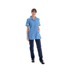 Work in Style Female Nursing Tunic Hospital Blue with White Trim 44 Inch DVDTR/HOS/WHT/44