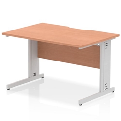 Impulse 1200 x 800mm Scalloped Edge Straight Office Desk Beech Top Silver Cable Managed Leg