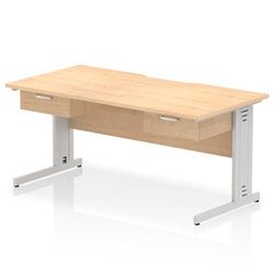 Impulse 1600 x 800mm Scalloped Edge Straight Office Desk Maple Top Silver Cable Managed Leg Workstation 2 x 1 Drawer Fixed Pedestal