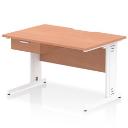 Impulse 1200 x 800mm Scalloped Edge Straight Office Desk Beech Top White Cable Managed Leg Workstation 1 x 1 Drawer Fixed Pedestal