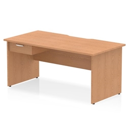Impulse 1600 x 800mm Scalloped Edge Straight Office Desk Oak Top Panel End Leg Workstation 1 x 1 Drawer Fixed Pedestal
