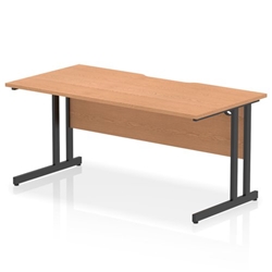 Impulse 1600 x 800mm Scalloped Edge Straight Office Desk Oak Top Black Cantilever Leg