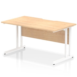 Impulse 1400 x 800mm Scalloped Edge Straight Office Desk Maple Top White Cantilever Leg