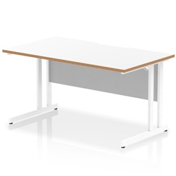 Oslo 1400 x 800mm Scalloped Edge Straight Office Desk White Top Natural Wood Edge White Cantilever Leg