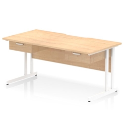 Impulse 1600 x 800mm Scalloped Edge Straight Office Desk Maple Top White Cantilever Leg Workstation 2 x 1 Drawer Fixed Pedestal