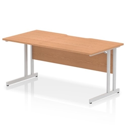 Impulse 1600 x 800mm Scalloped Edge Straight Office Desk Oak Top Silver Cantilever Leg