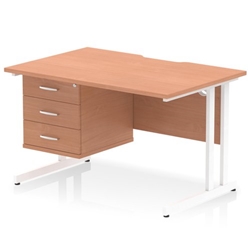 Impulse 1200 x 800mm Scalloped Edge Straight Office Desk Beech Top White Cantilever Leg Workstation 1 x 3 Drawer Fixed Pedestal