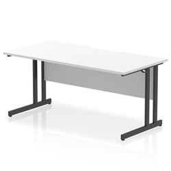 Impulse 1600 x 800mm Scalloped Edge Straight Office Desk White Top Black Cantilever Leg