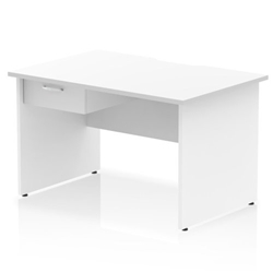 Impulse 1200 x 800mm Scalloped Edge Straight Office Desk White Top Panel End Leg Workstation 1 x 1 Drawer Fixed Pedestal