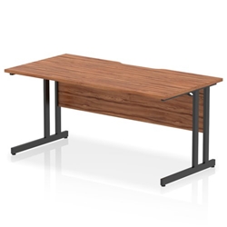 Impulse 1600 x 800mm Scalloped Edge Straight Office Desk Walnut Top Black Cantilever Leg