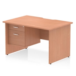 Impulse 1200 x 800mm Scalloped Edge Straight Office Desk Beech Top Panel End Leg Workstation 1 x 2 Drawer Fixed Pedestal